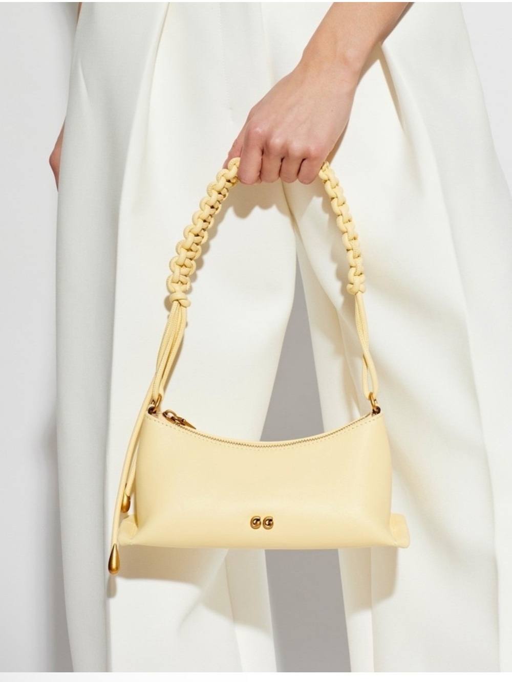 Cult Gaia Osa Shoulder Bag Light Butter Yellow Leather Braided handle  NEW
